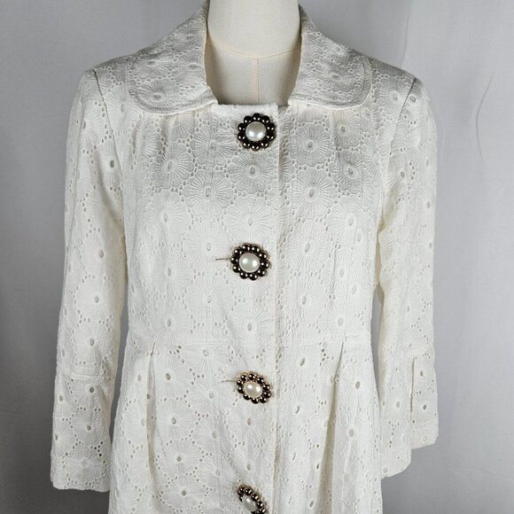 Skirtin Around Coat Dress Size 8 White Eyelet Cotton Y2K Retro Vintage Boho - Picture 4 of 14